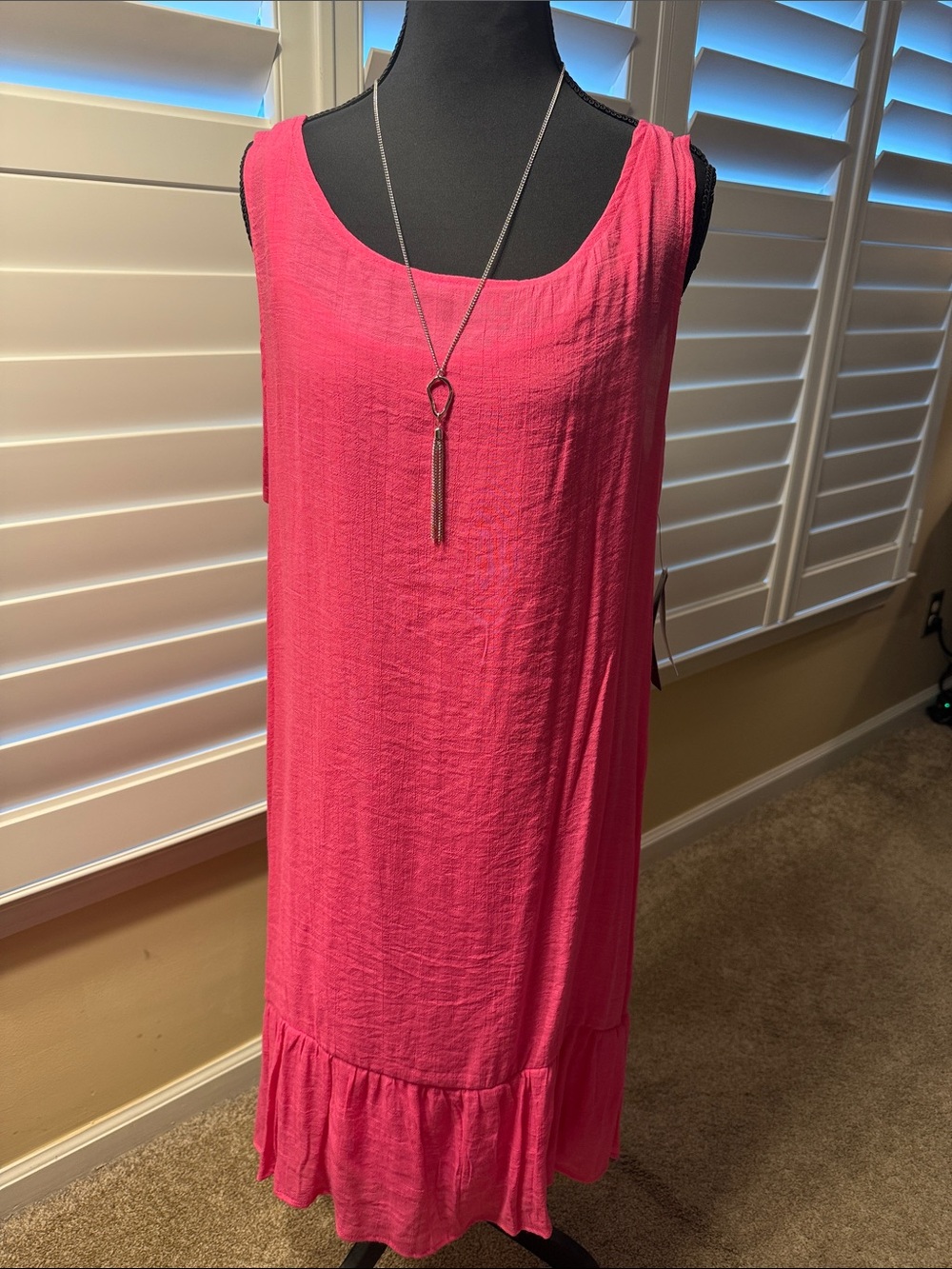 AGB Hot Pink Sleeveless Ruffle-Hem Midi Dress